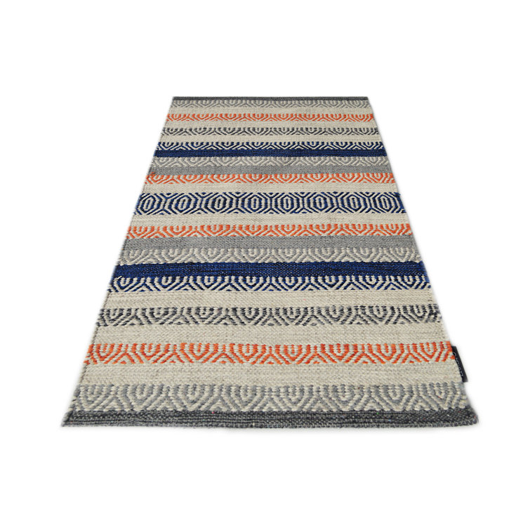Bakero Saffron Striped Hand Woven Flatweave Blue/Beige/Orange Area Rug